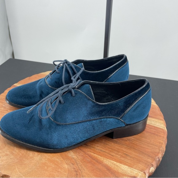 Chelsea Crew Taxi Blue Oxfords Loafers Velvet Size 38 7-7.5 lace up - Picture 3 of 6